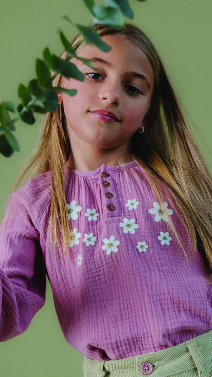 Blusa Rosada con Flores para Niña