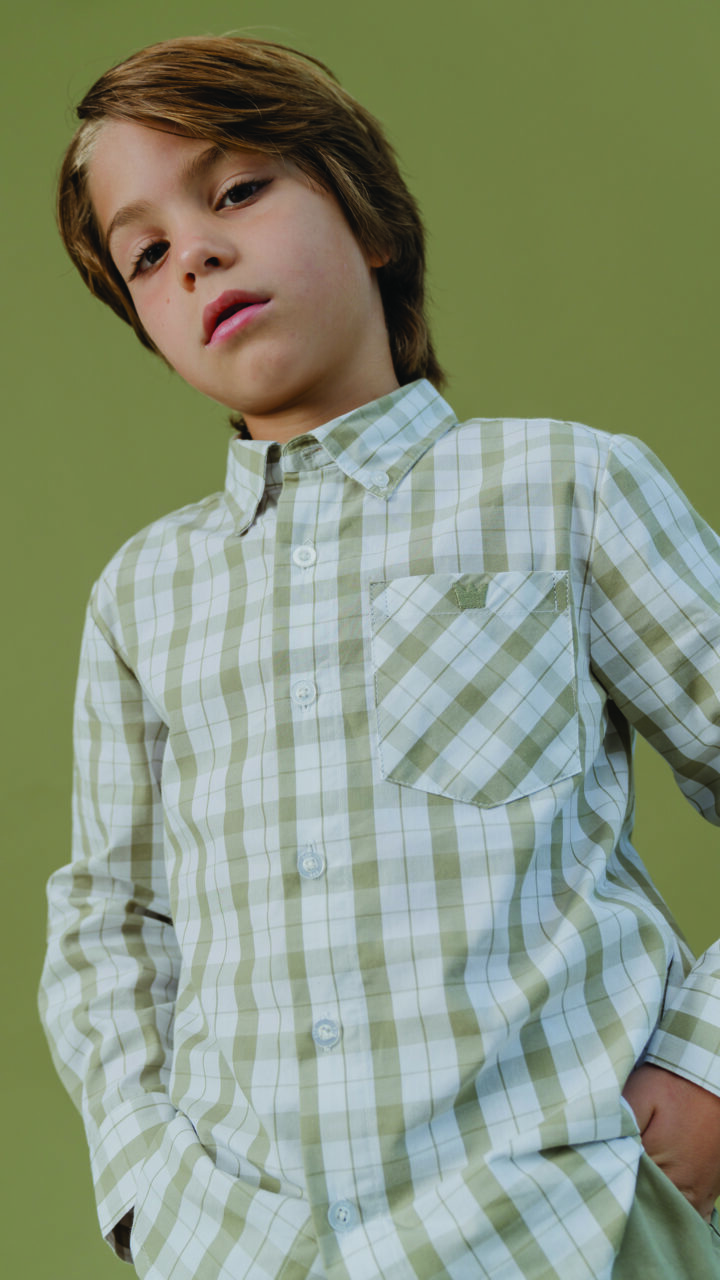 Camisa de Cuadros Blancos y Verdes para Niño - Imagen 2