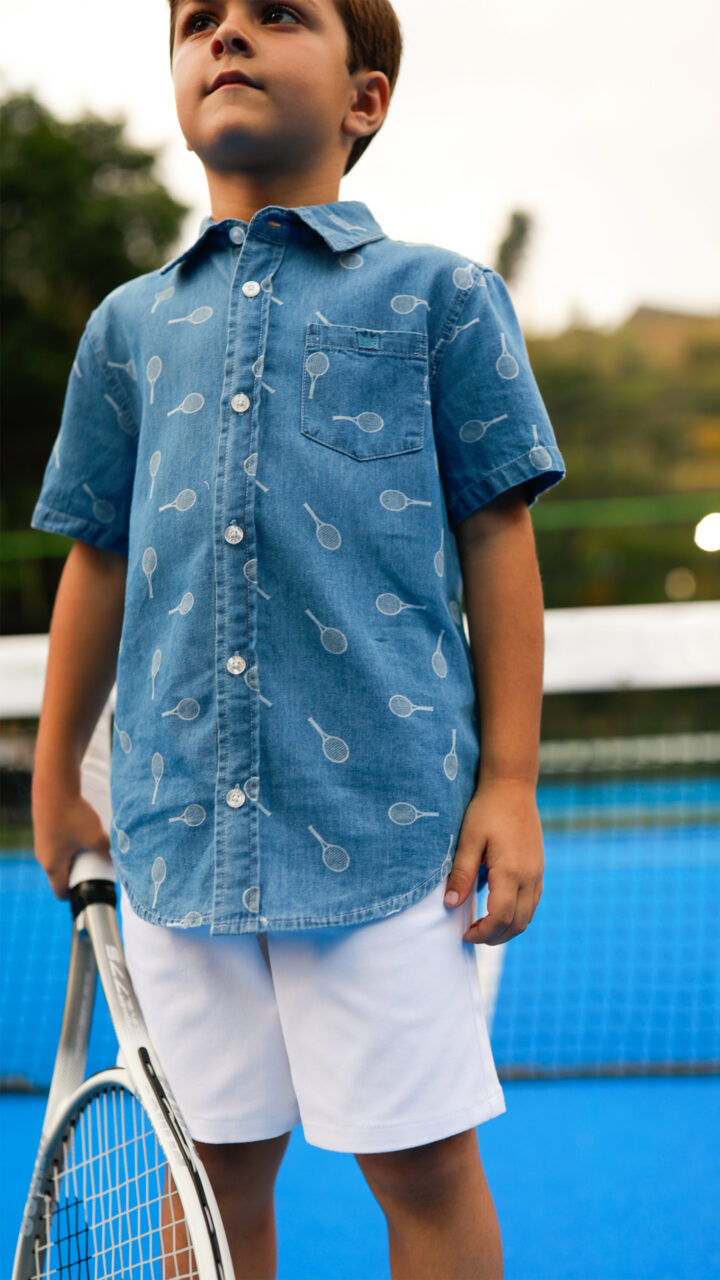 CAMISA DE CHAMBRAY CON RAQUETAS PARA NIÑO - Imagen 4