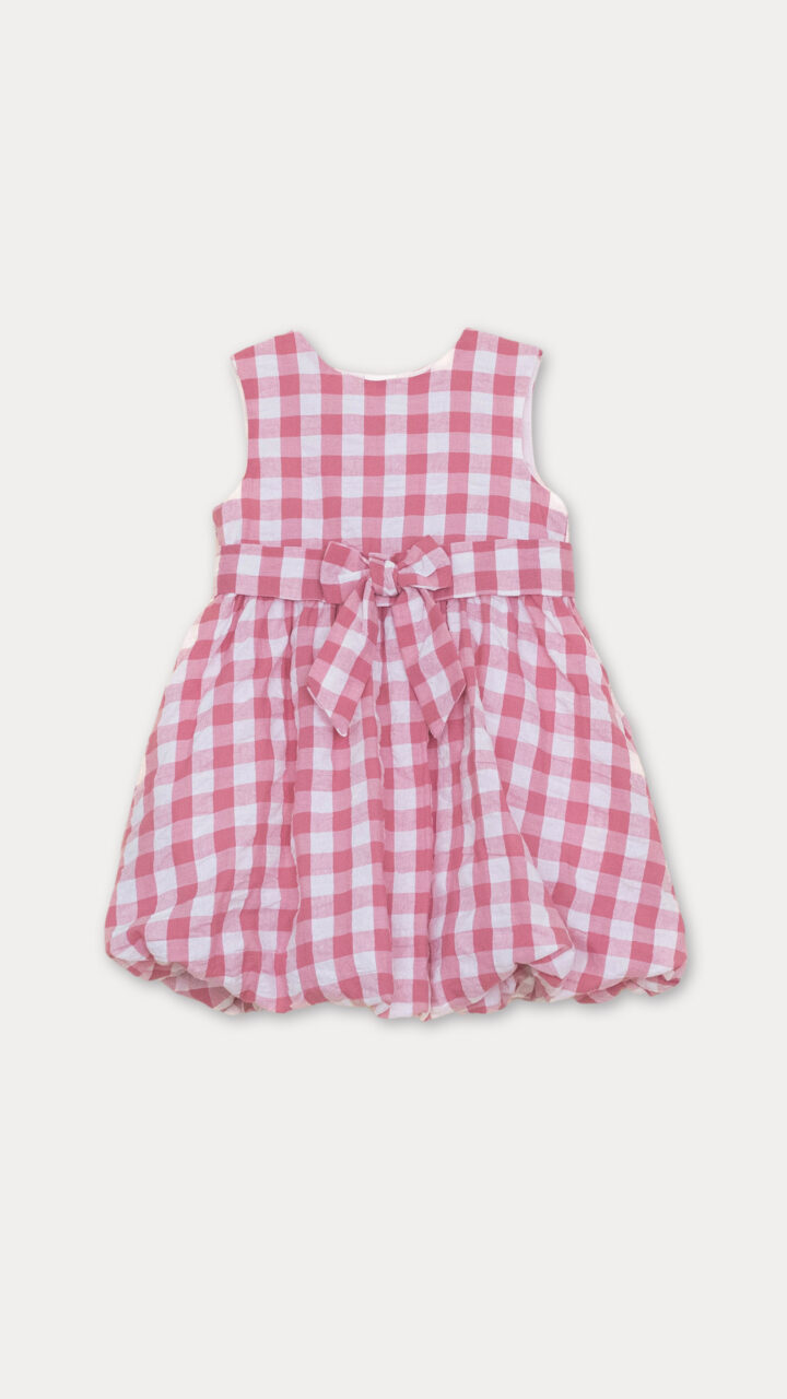 VESTIDO DE CUADROS ROSADO Y CREMA