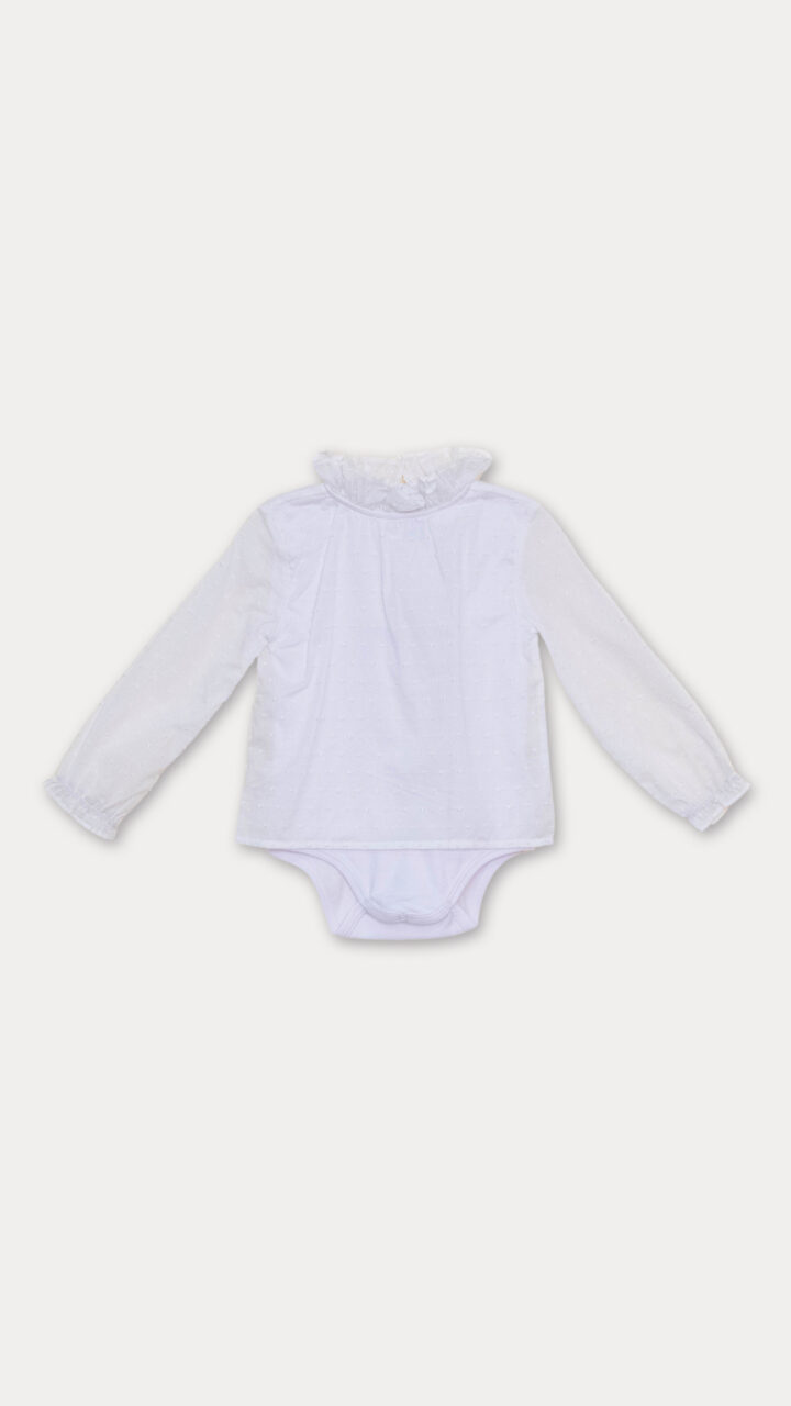 BODY BLANCO MANGA LARGA DE ALGODÓN CON CUELLO