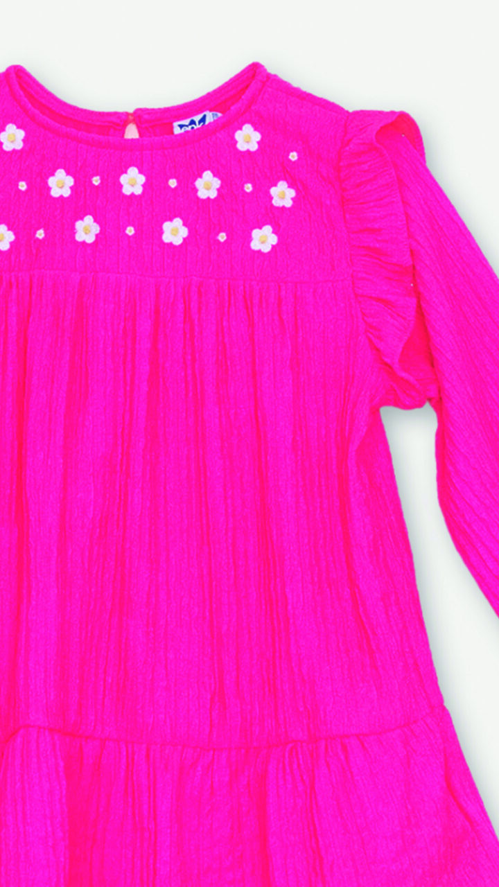 VESTIDO ROSADO CON FLORES BLANCAS, - Imagen 3