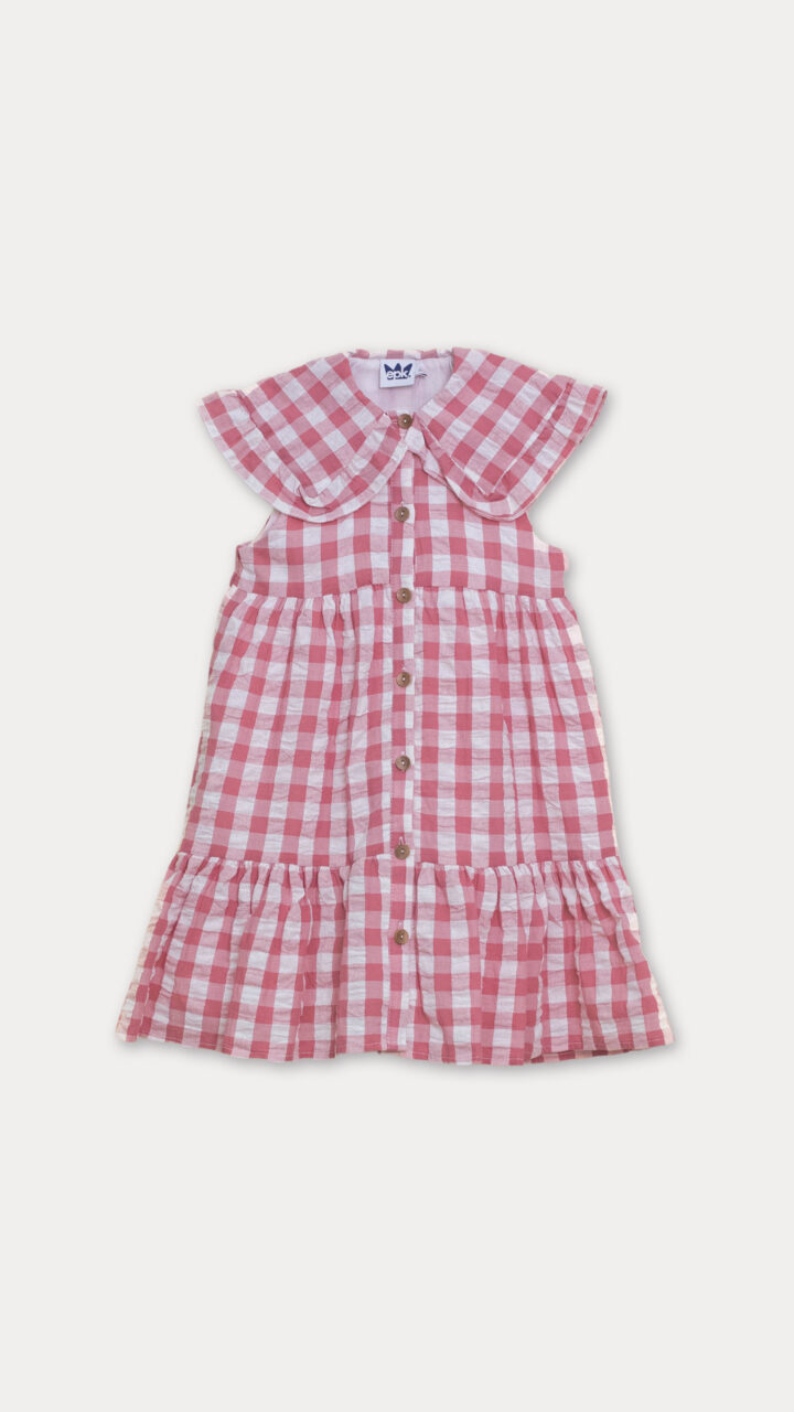 VESTIDO DE CUADROS ROSADO Y CREMA